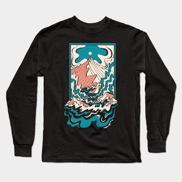 Waves to the mountains Long Sleeve T-Shirt by Swadeillustrations